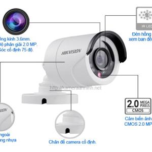 Camera Hikvision HDTVI 2.0MP, Thiết Kế Vỏ Nhựa, Smart IR, Phát Hiện Chuyển Động, Hình Ảnh 1080P, Chống Nước IP66, Độ Bền Cao, Dễ Lắp Đặt